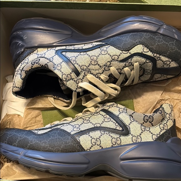 Gucci Blue Monogram Sneakers - Picture 1 of 8